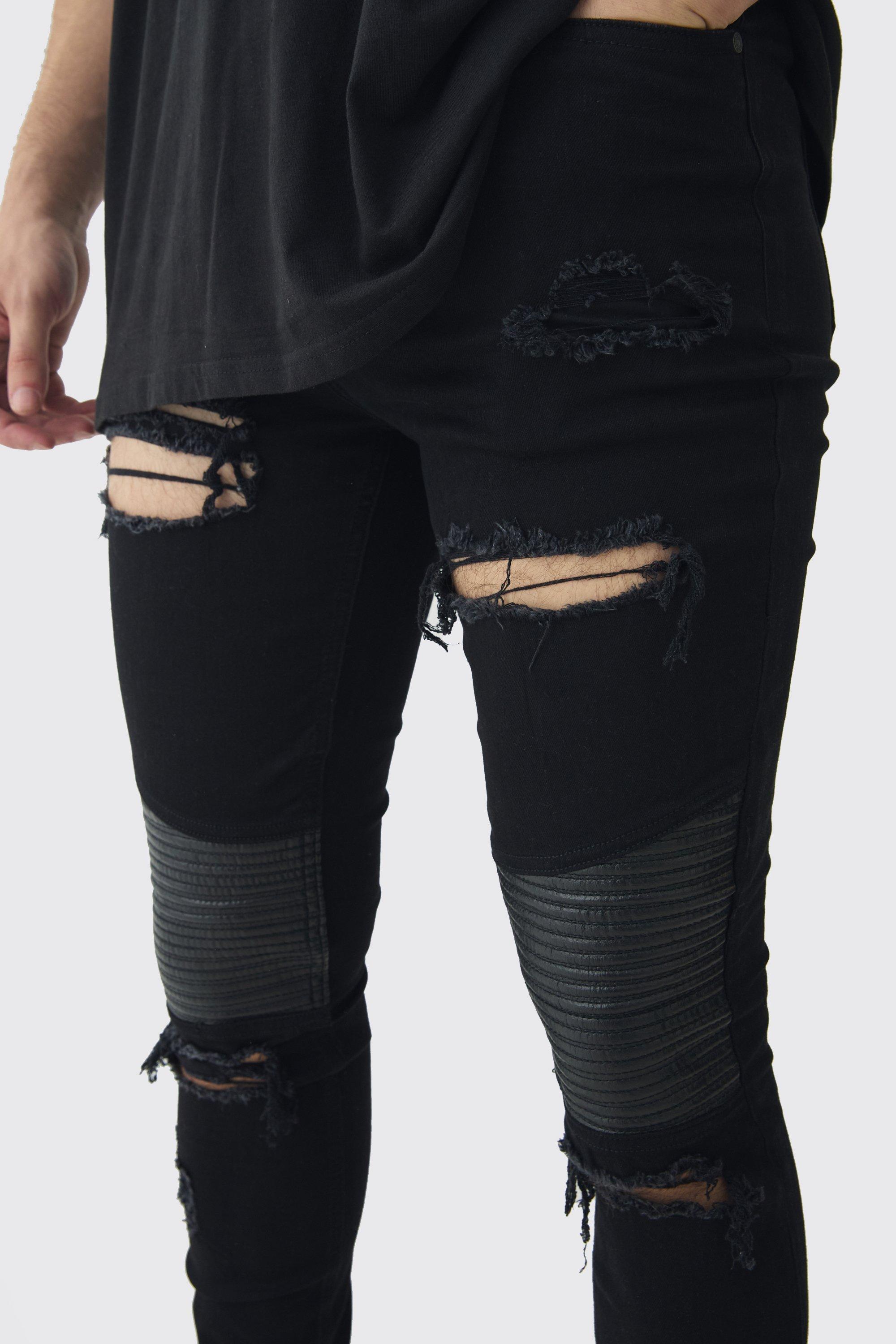 Tall Distressed Raw Hem Skinny Biker Jeans boohoo